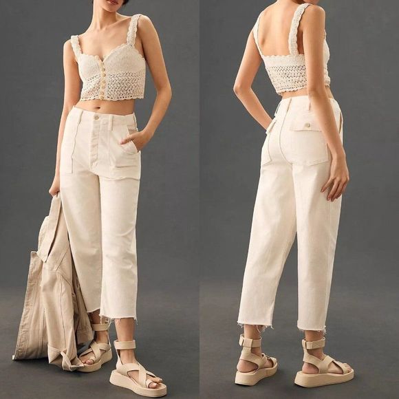 MOTHER Denim - Mother Patch Pocket Ankle Fray Jeans Cream Puffs Denim Women’s 32 Anthropologie